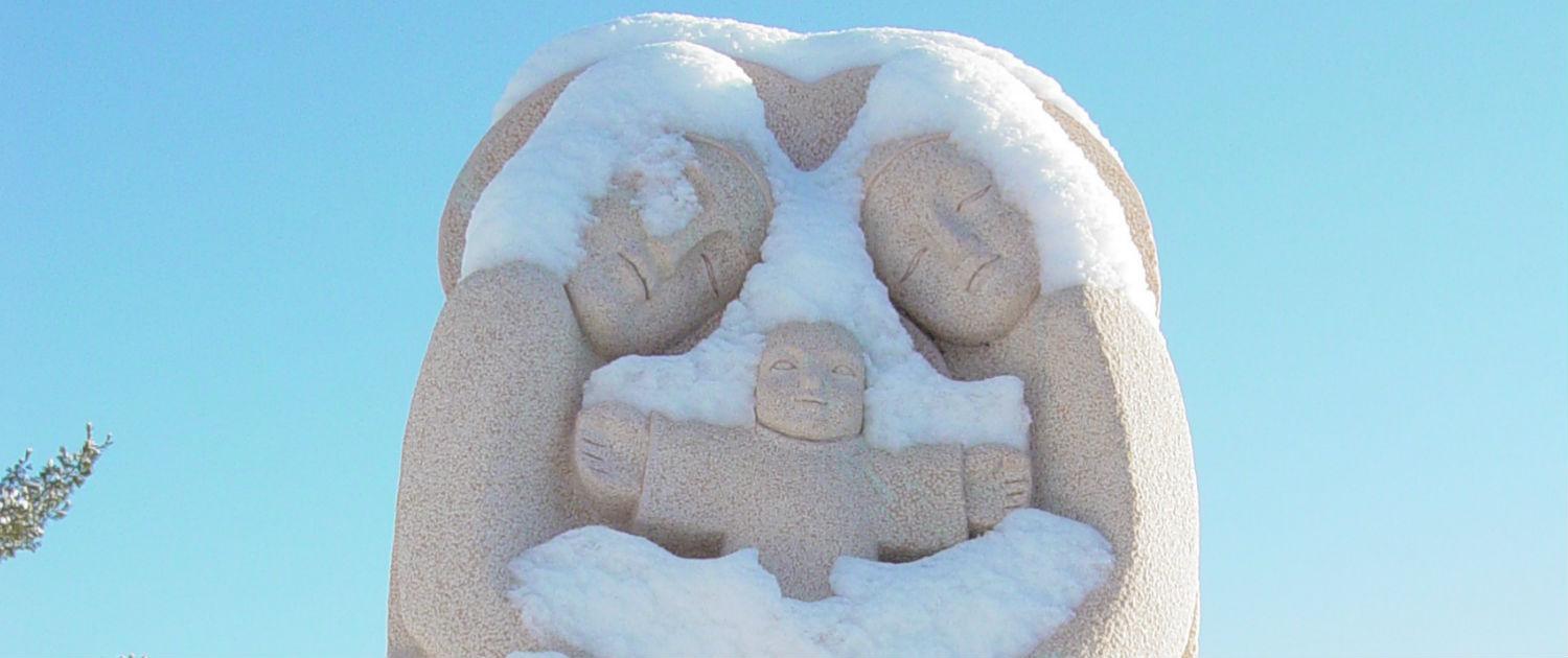 Stone statue of the Holy Family at St. Paul's Abbey